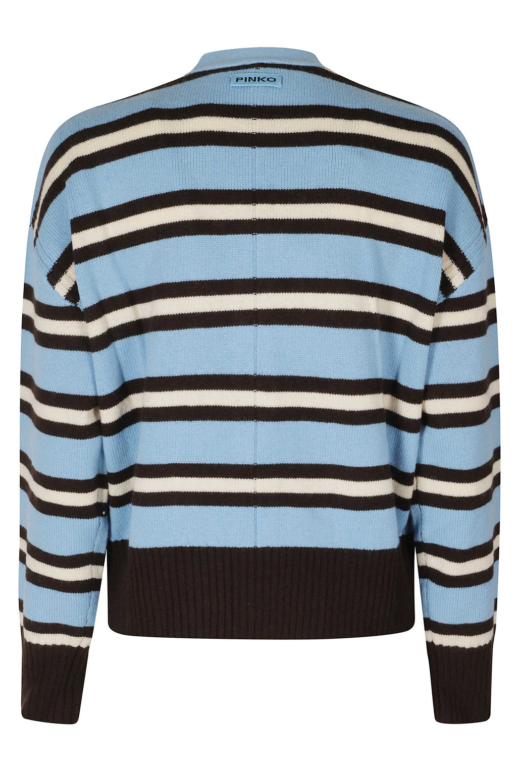 Light Blue Brown Striped Wool-Cashmere Cardigan