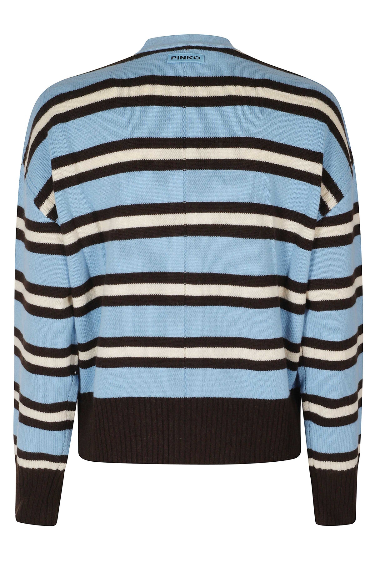 Light Blue Brown Striped Wool-Cashmere Cardigan