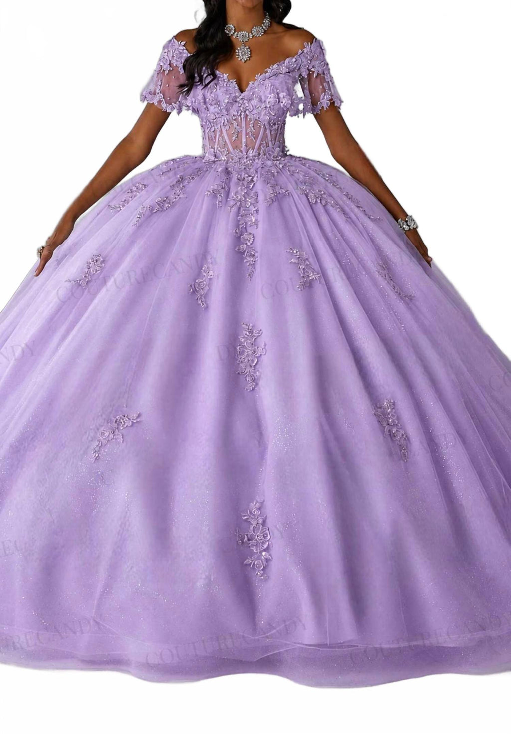 Short Sleeve Embroidered Ballgown In Orchid