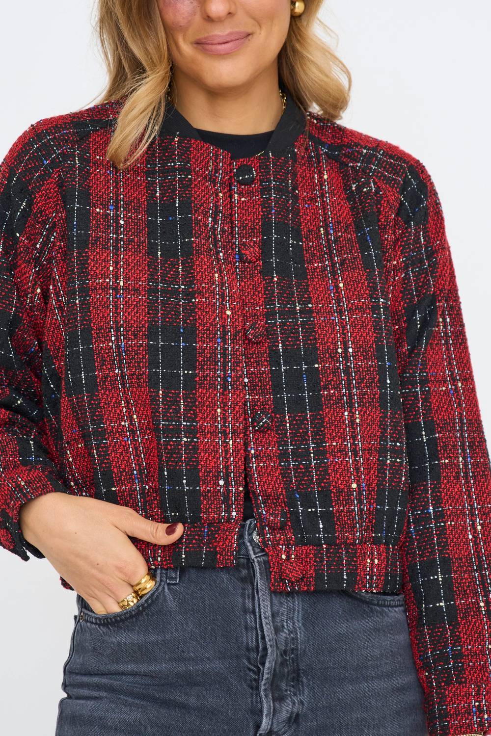 Plaid Bomber Jacket In Red
