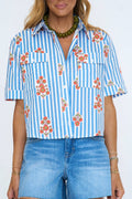 Stripe Floral Pocket Camp Top In Blue