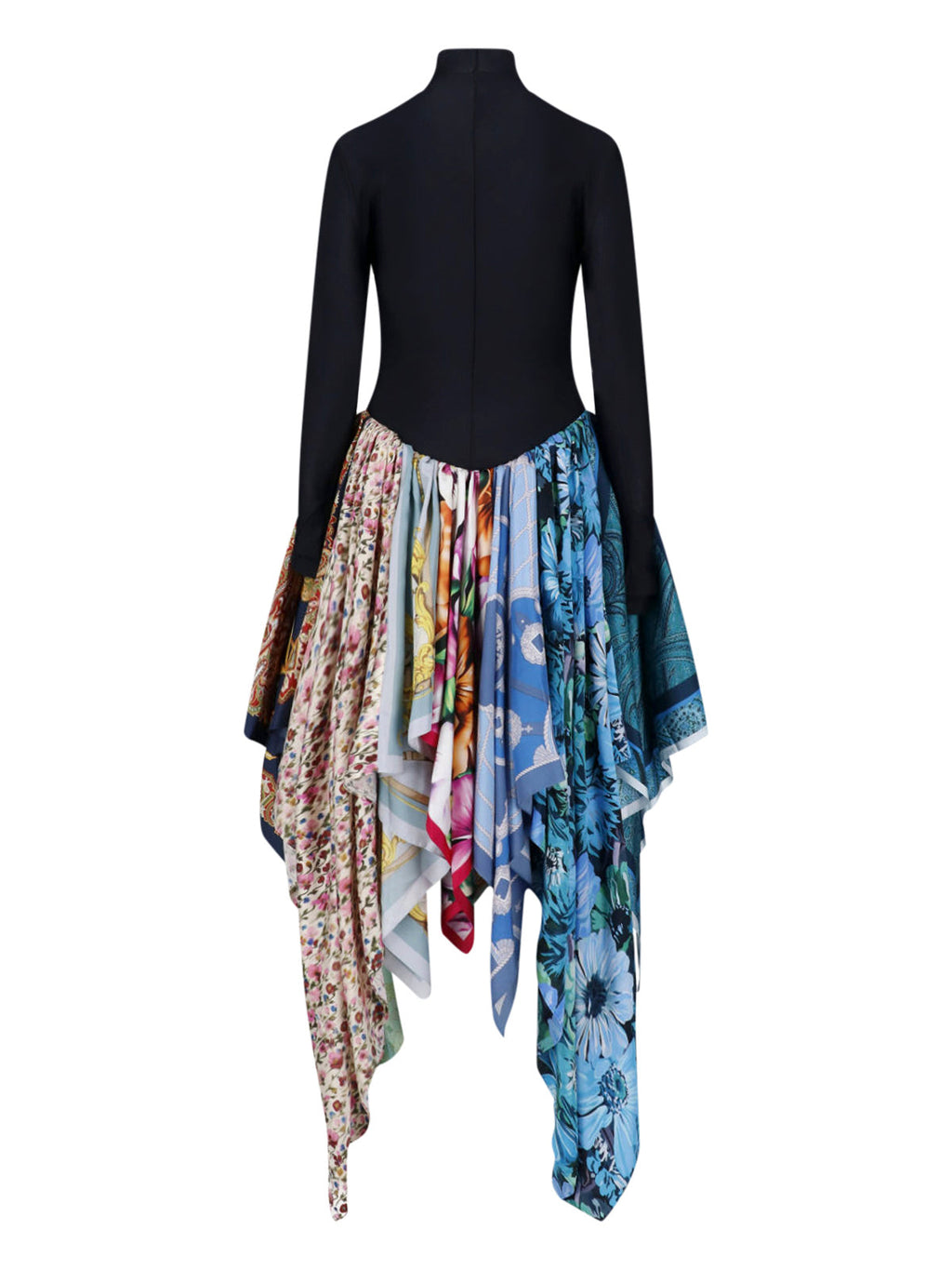 Black Silk-Blend Upcycled Scarf Midi Dress