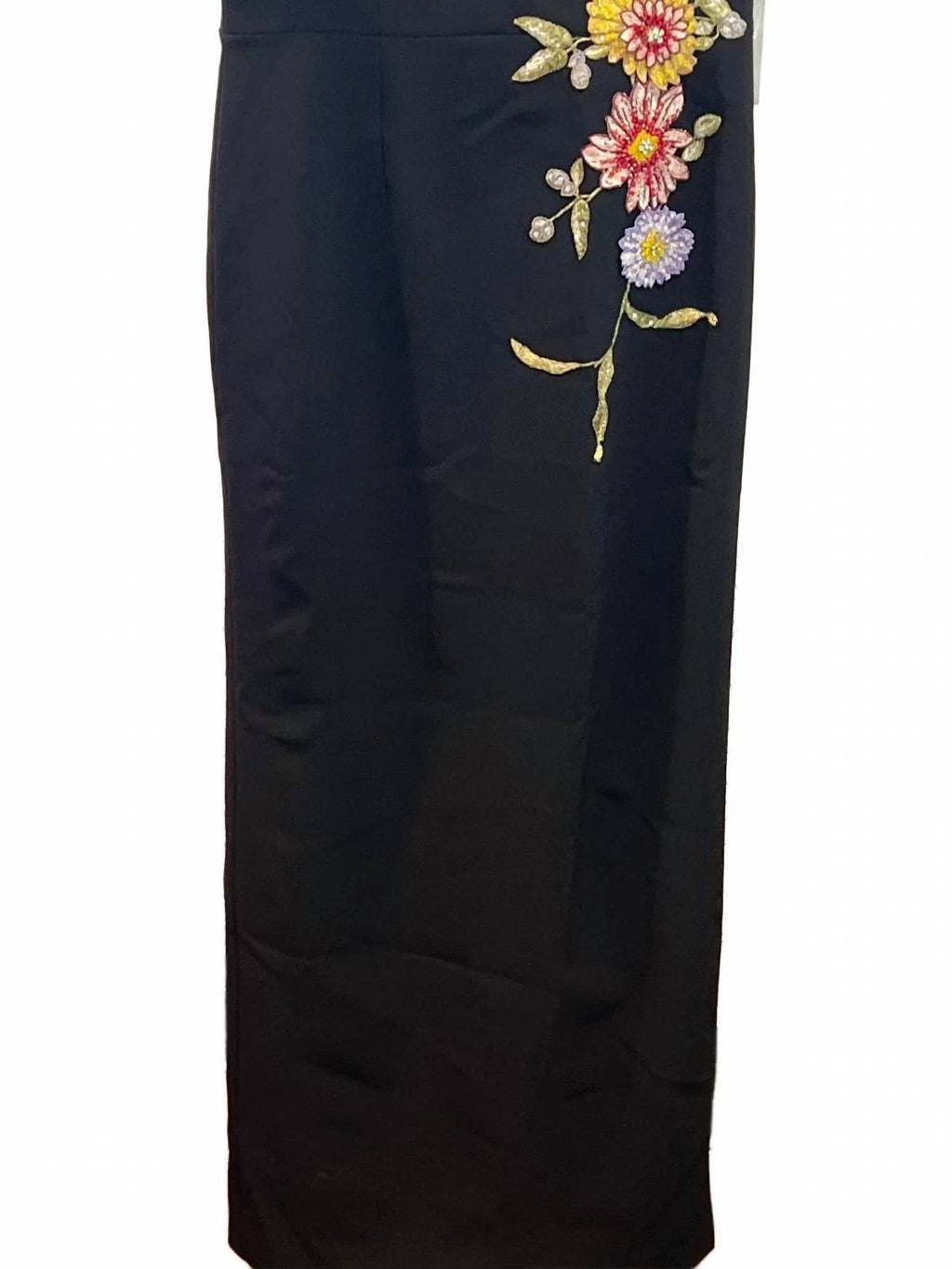 Floral Appliqué Crepe Gown In Black