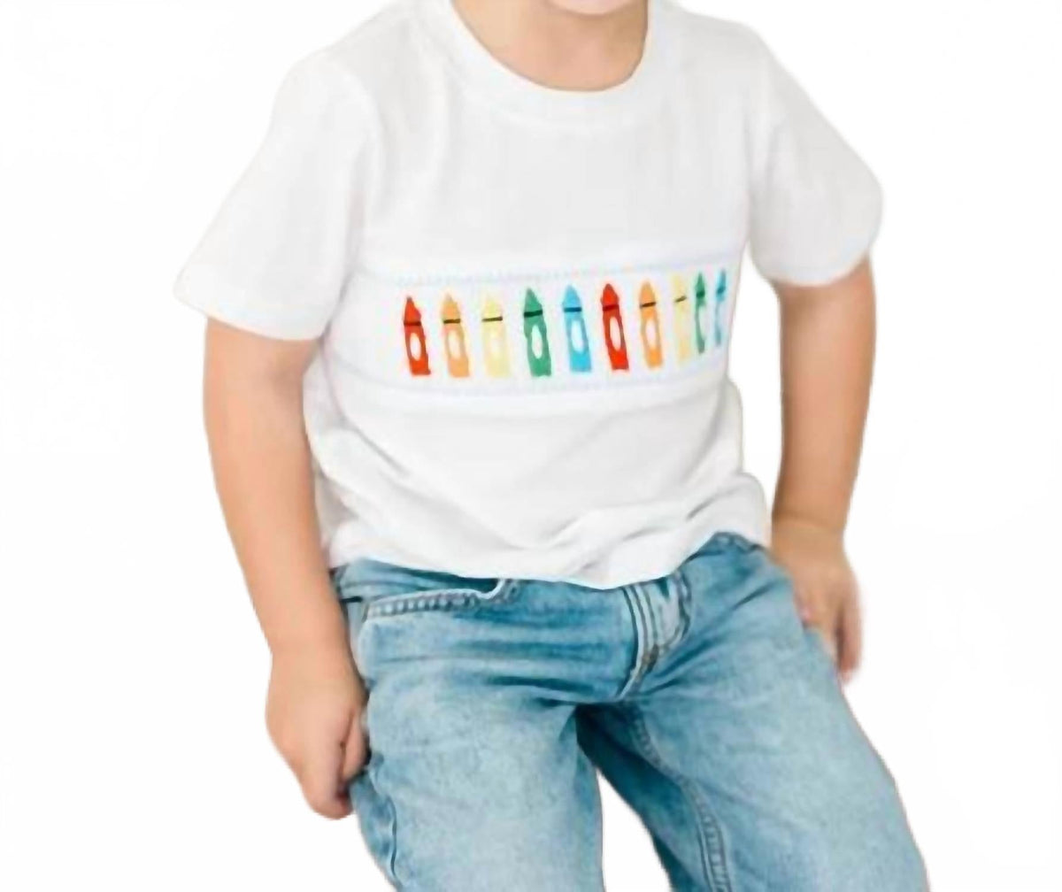 Boys Smocked Crayon T-Shirt In White