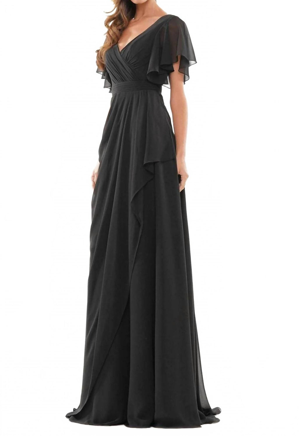 V-Neck Empire Evening Maxi Dress In Black