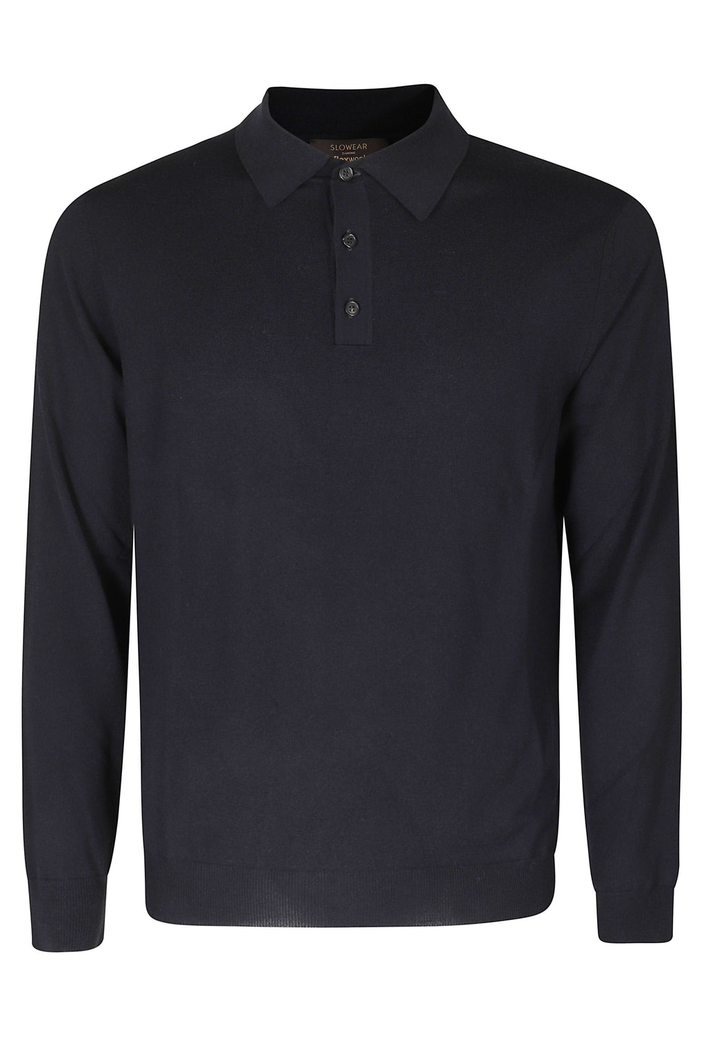 Blue Virgin Wool Long-Sleeve Polo Shirt
