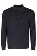 Blue Virgin Wool Long-Sleeve Polo Shirt