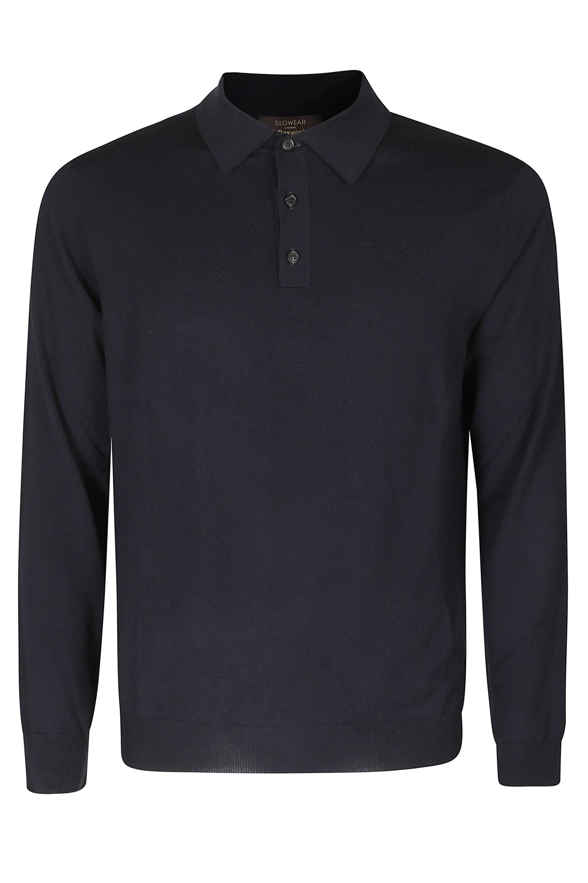 Blue Virgin Wool Long-Sleeve Polo Shirt