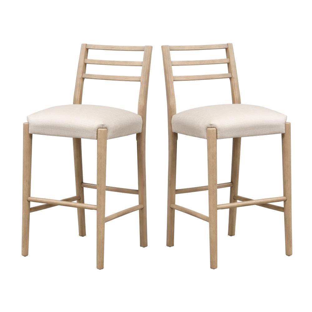 Wooden Counter Stools with Upholstered Seats and Slatted Backs