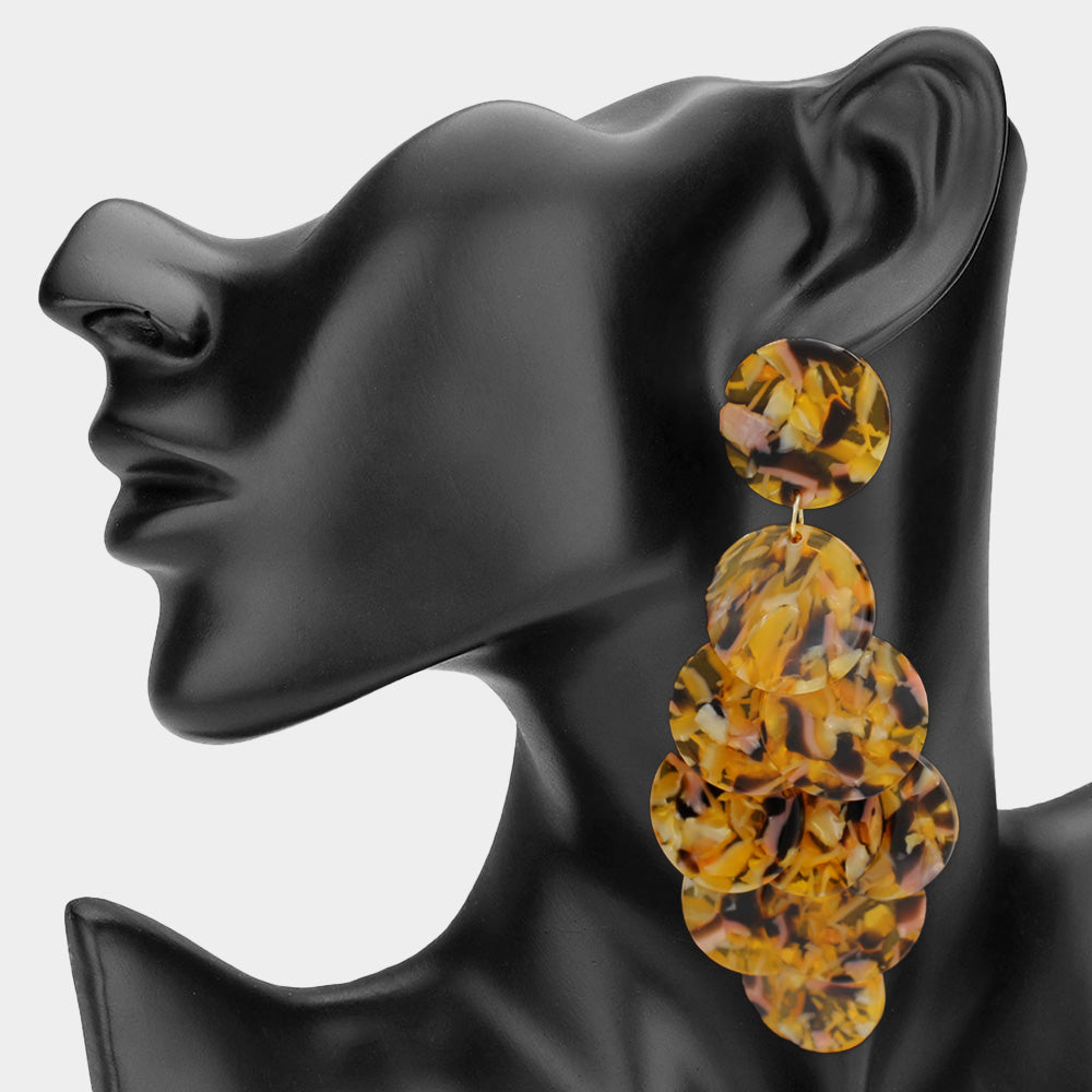 Oversized Layered Resin Disc Drop Statement Earrings