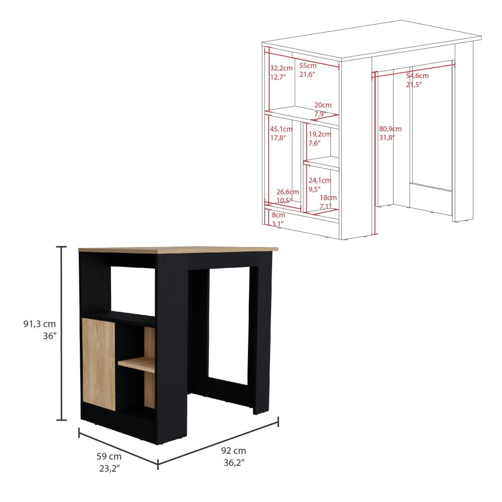 Kitchen Island with Push-to-Open Cabinet and Side Shelves