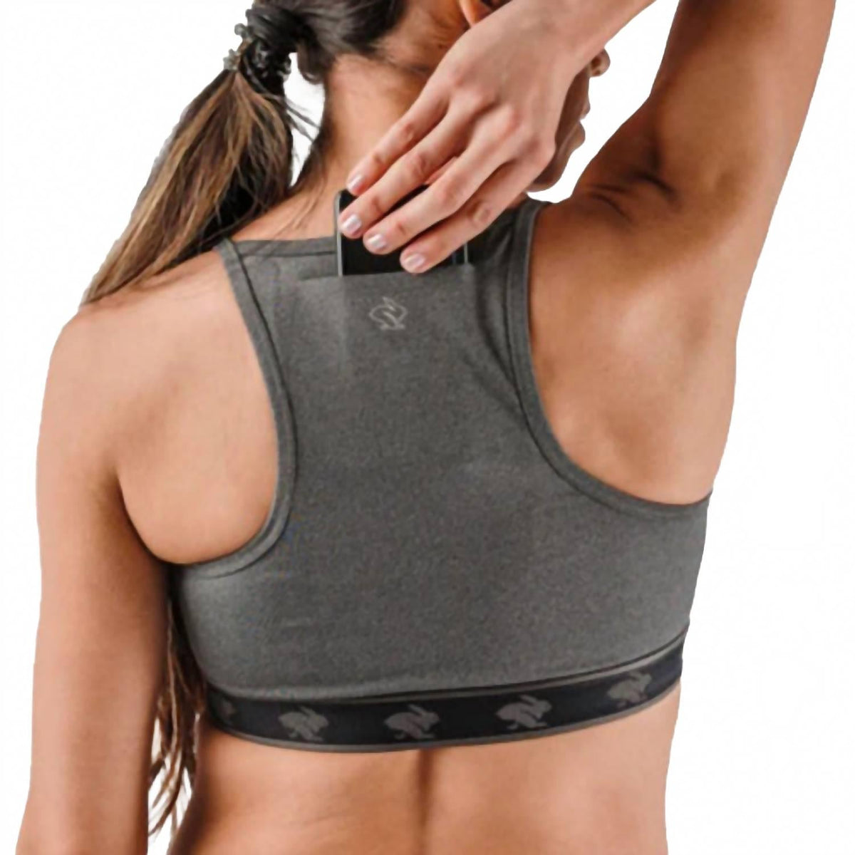 Women's Strappy Pocket Sports Bra In Charcoal