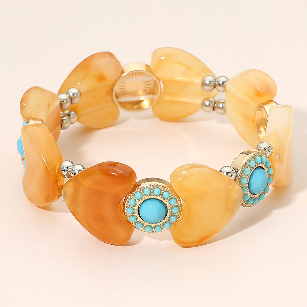Decorative Western Charm Heart Beaded Stretch Bracelet