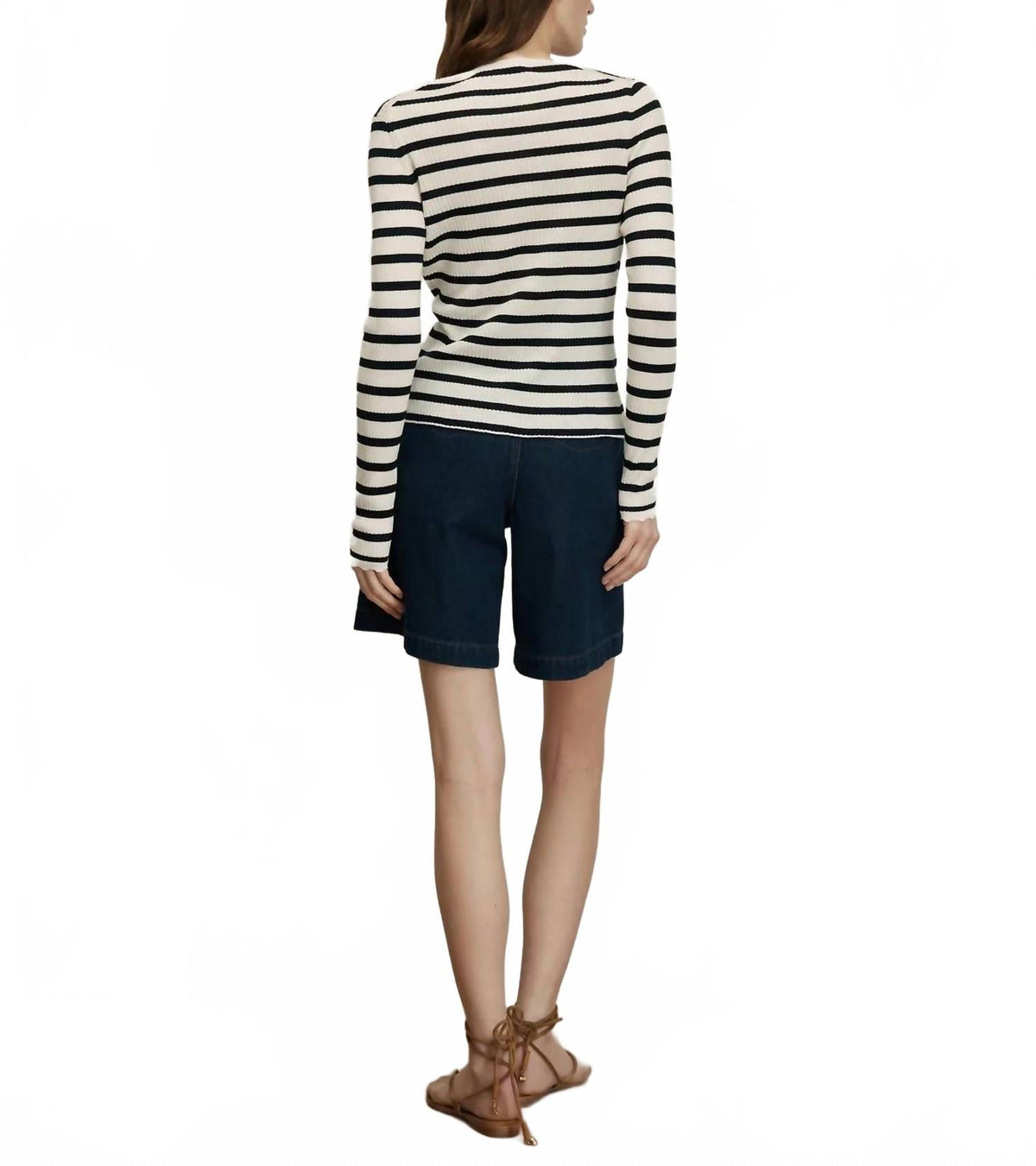 Anwin Merino Wool Cardigan In Dove Navy Stripe