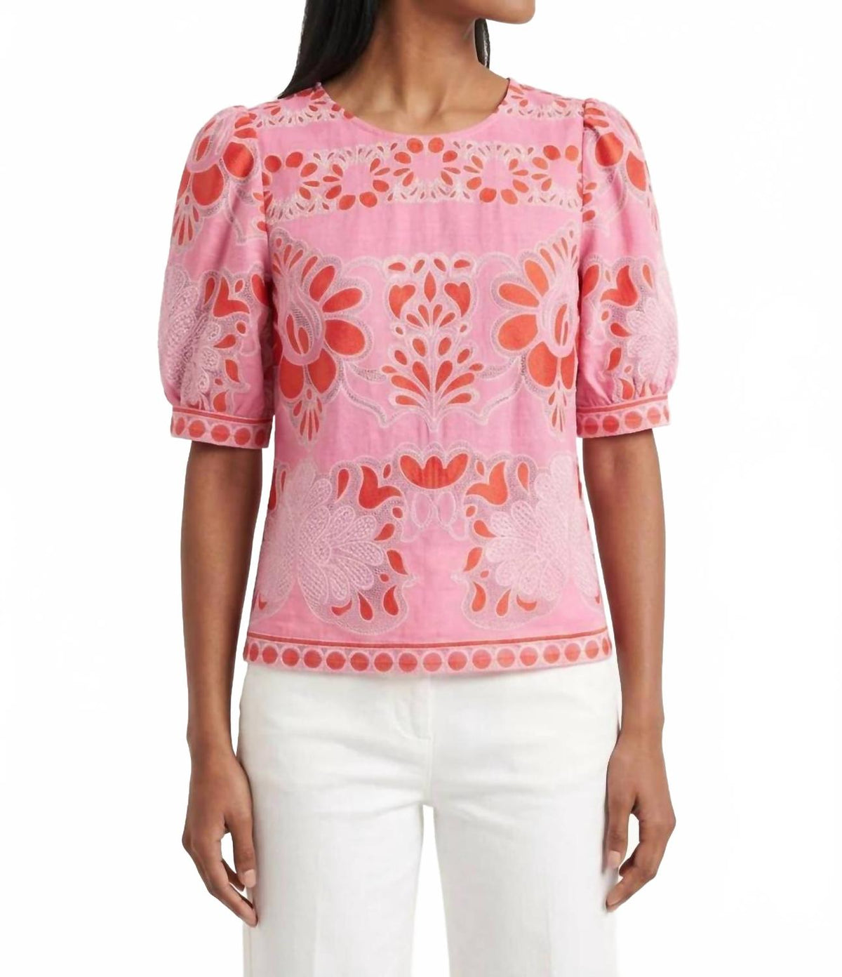 Lace Puff Sleeve Top In Pink Petal