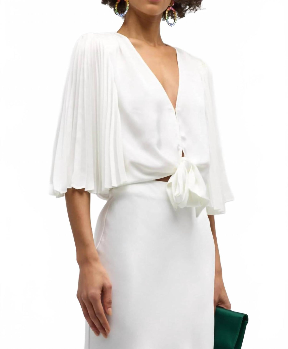 Salma Pleated Sleeves Blouse In Ivory