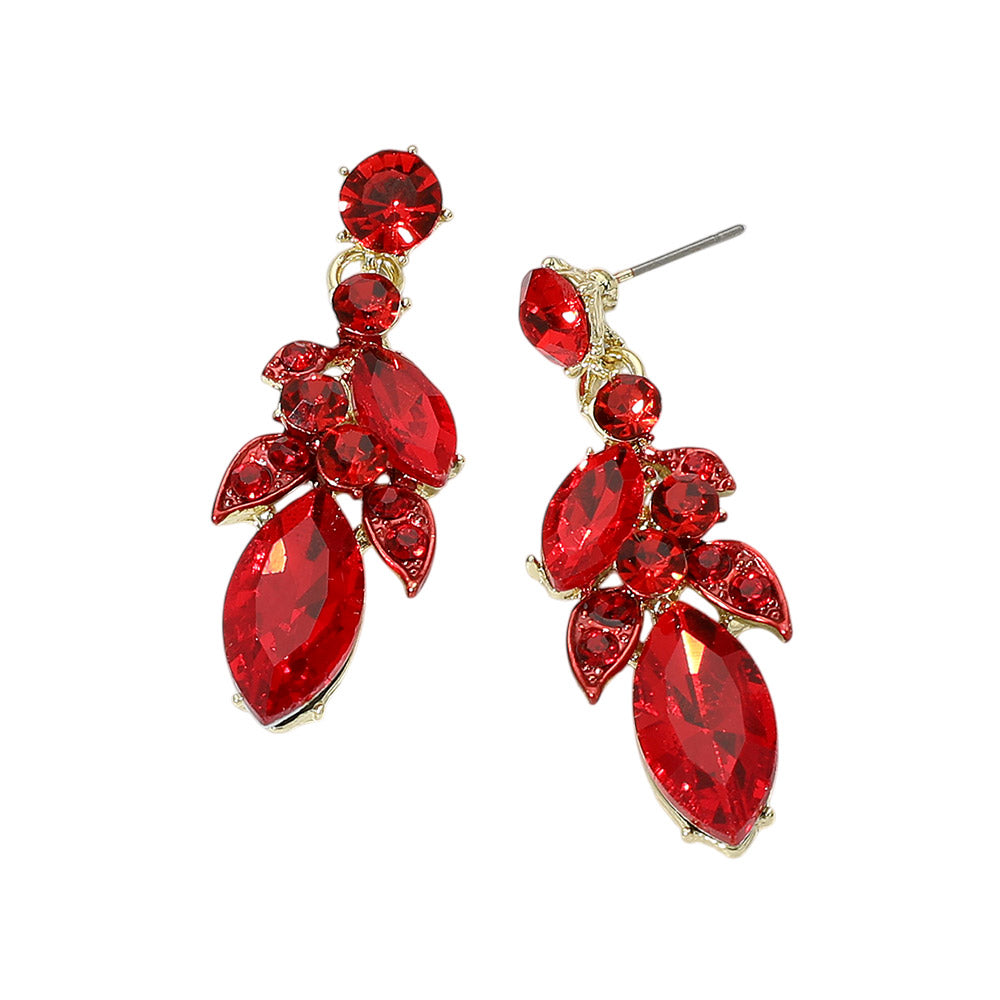 Marquise Gem Steon Cluster Embellished Drop Evening Earrings