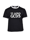 Black Cropped Graphic Cotton T-Shirt