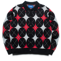 Awake NY Argyle Knit Collared Cardigan - Black