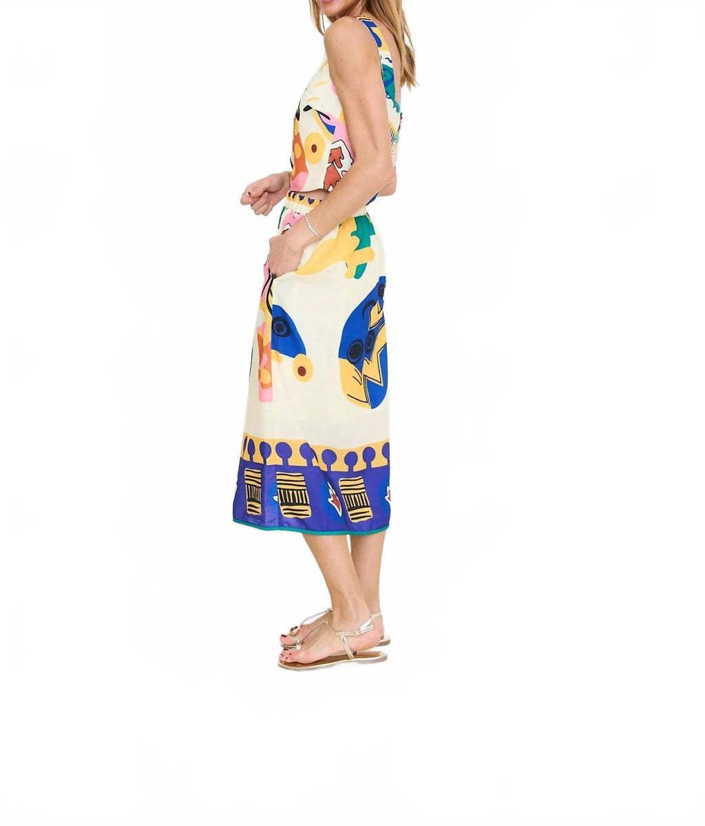 Kylie Square Neck Smocked Top In Multi