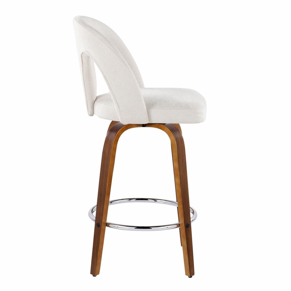 Set of 2 Wooden Frame Swivel Counter Chairs with Comfortable Upholstered Seats