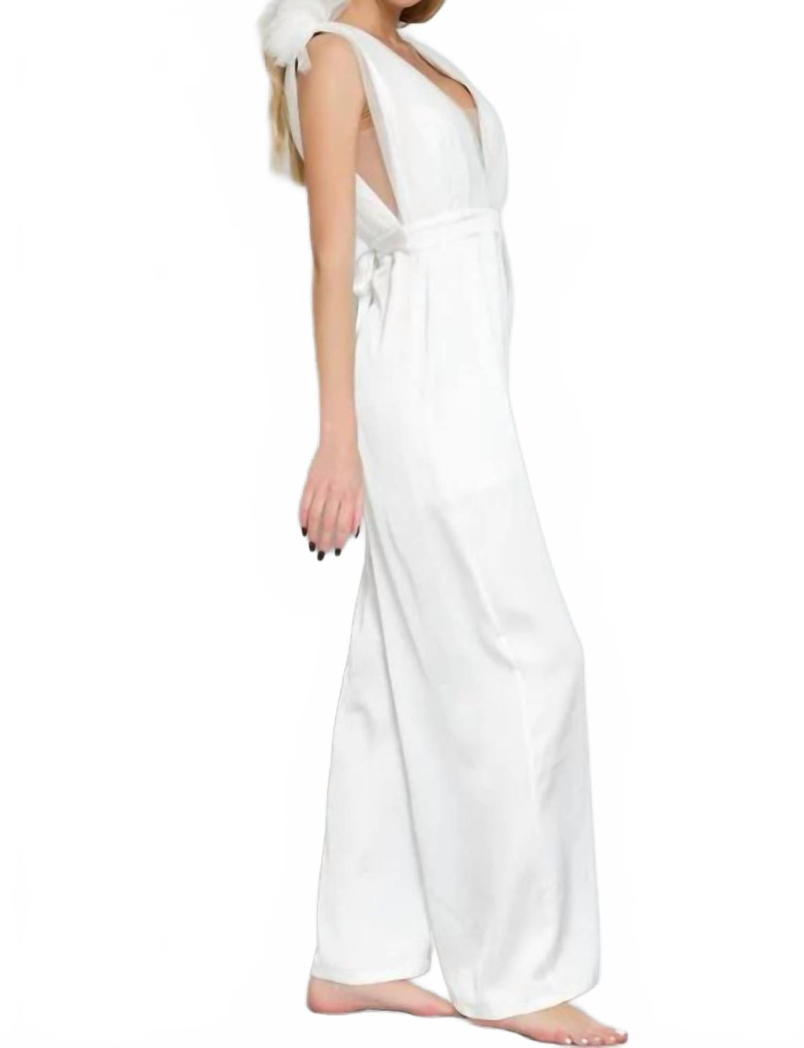 Magdalina Tulle Wide Leg Jumpsuit In White