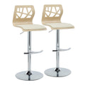 Set of 2 Contemporary Adjustable Barstools with Swivel Seats and Chrome Metal Frames