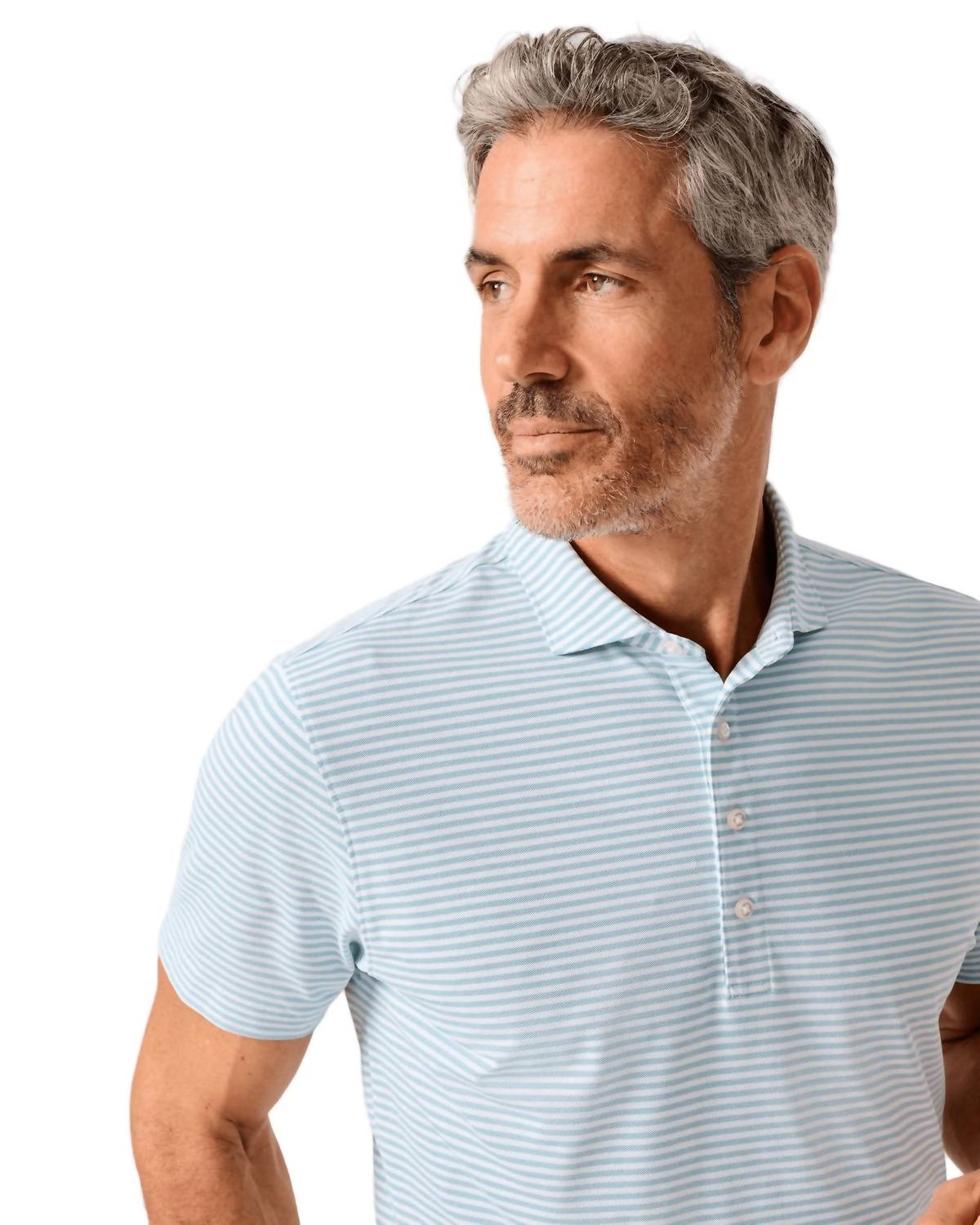 Stetson Stripe Performance Mesh Polo In Tide