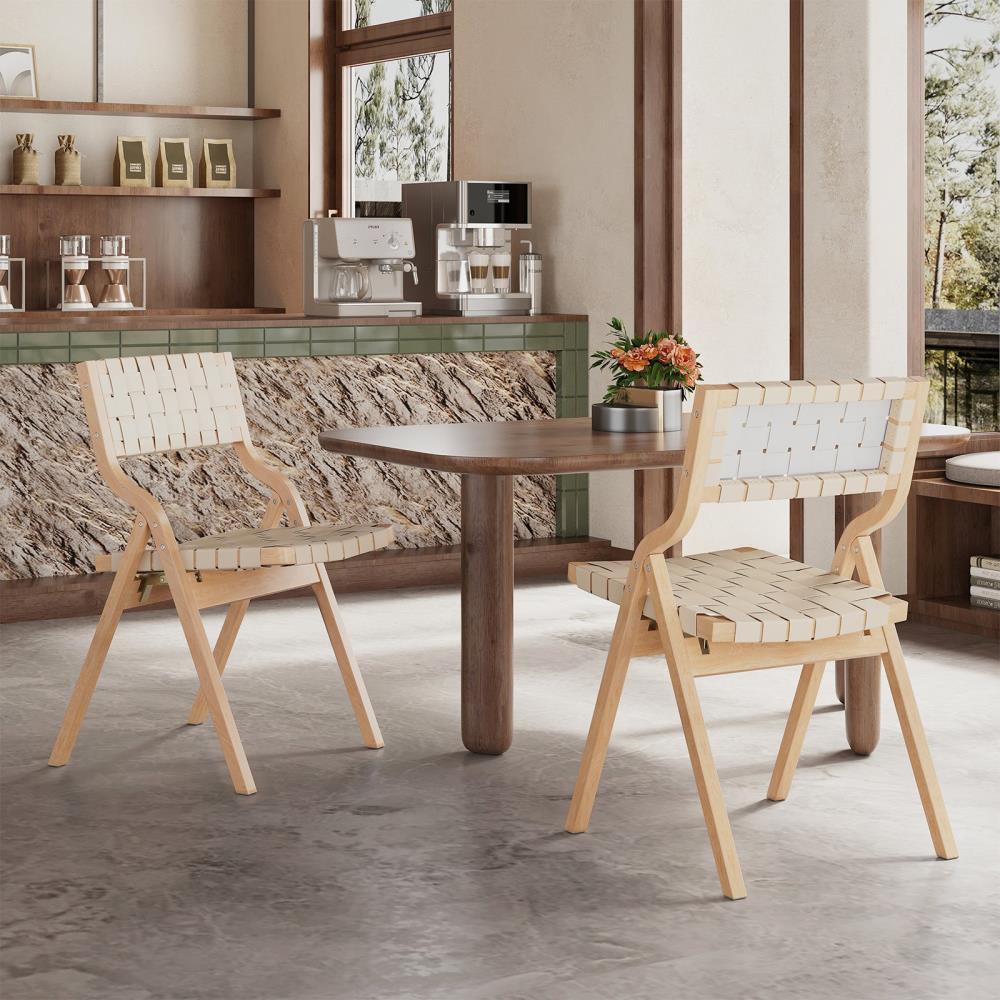 Foldable Side Chairs with Woven Seats and Flexible Backrests