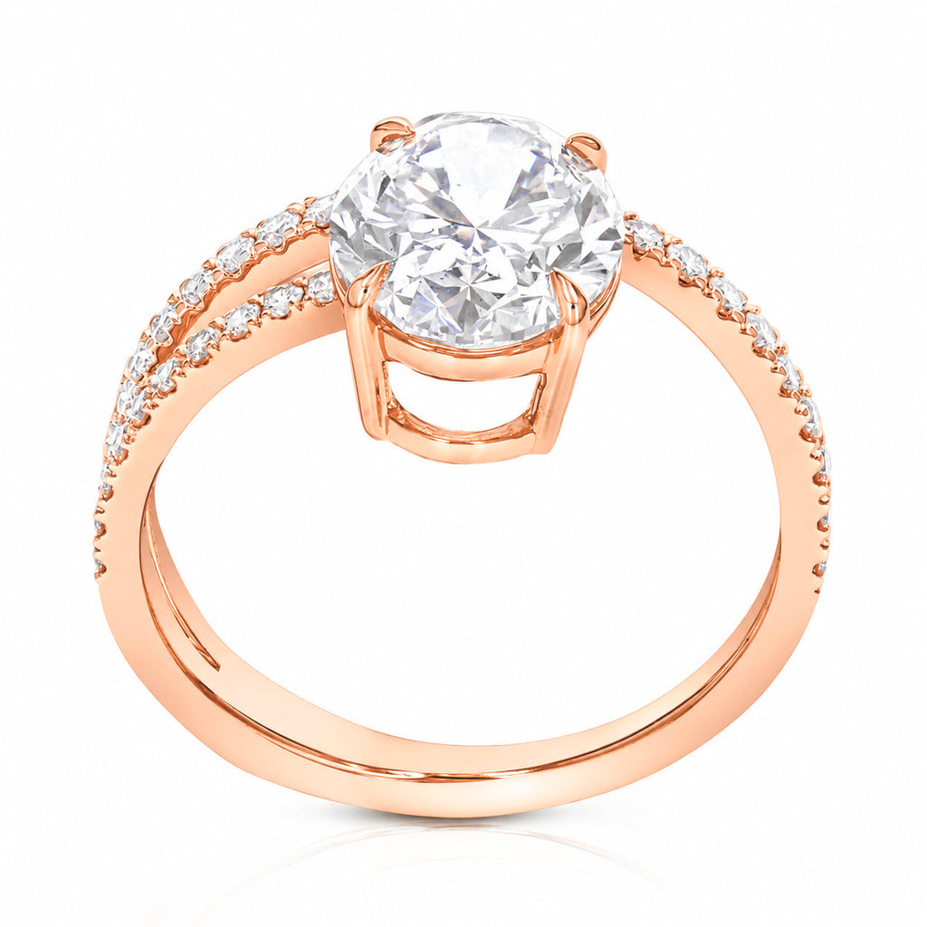 3.50 cttw Oval Lab Grown Diamond Engagement Ring in 14K Rose Gold For Women