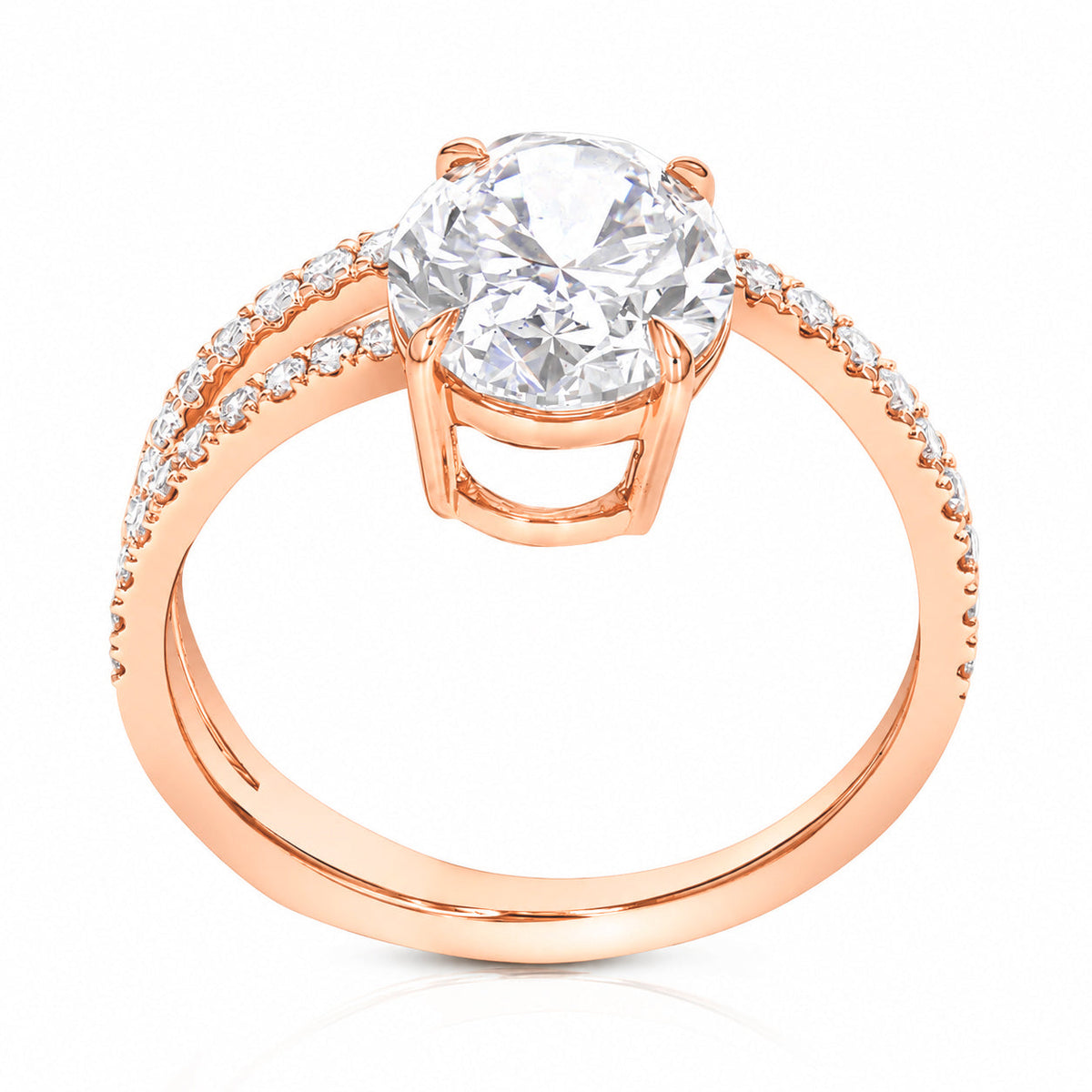 3.50 cttw Oval Lab Grown Diamond Engagement Ring in 14K Rose Gold For Women