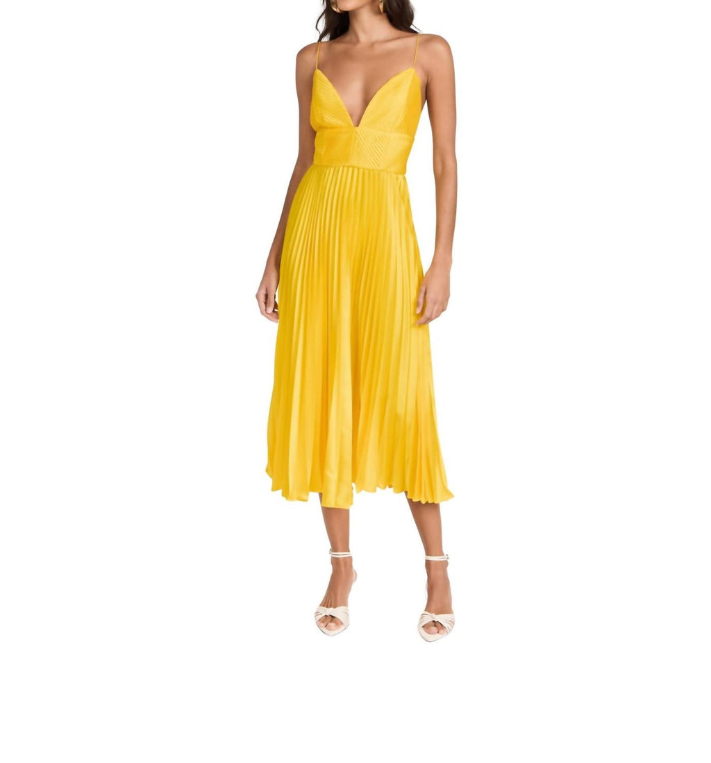 Viv Mitered Pleating Dress In Yellow Tang