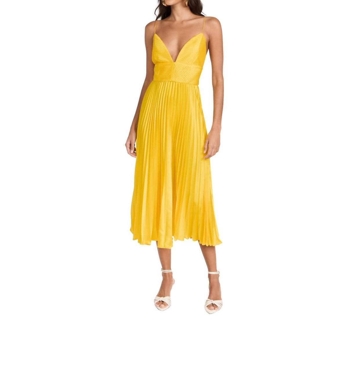 Viv Mitered Pleating Dress In Yellow Tang