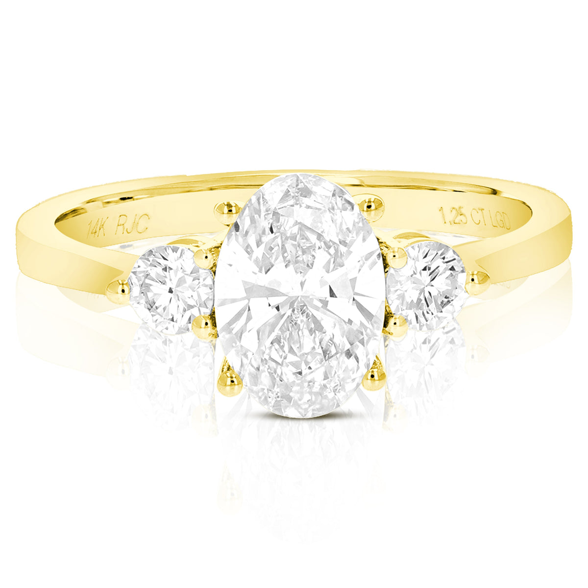 1.25 cttw Oval Lab Grown Diamond 3 Stone Engagement Ring in 14K Yellow Gold For Women