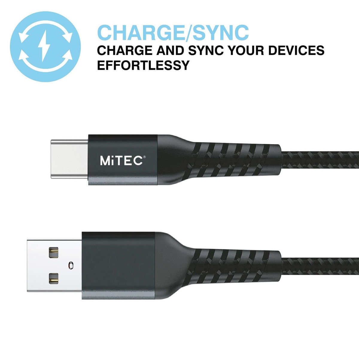 MiTEC 1m Usb C Braided Cable Black
