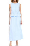 Pintucked Sleeveless Top Midi Skirt Set In Light Blue