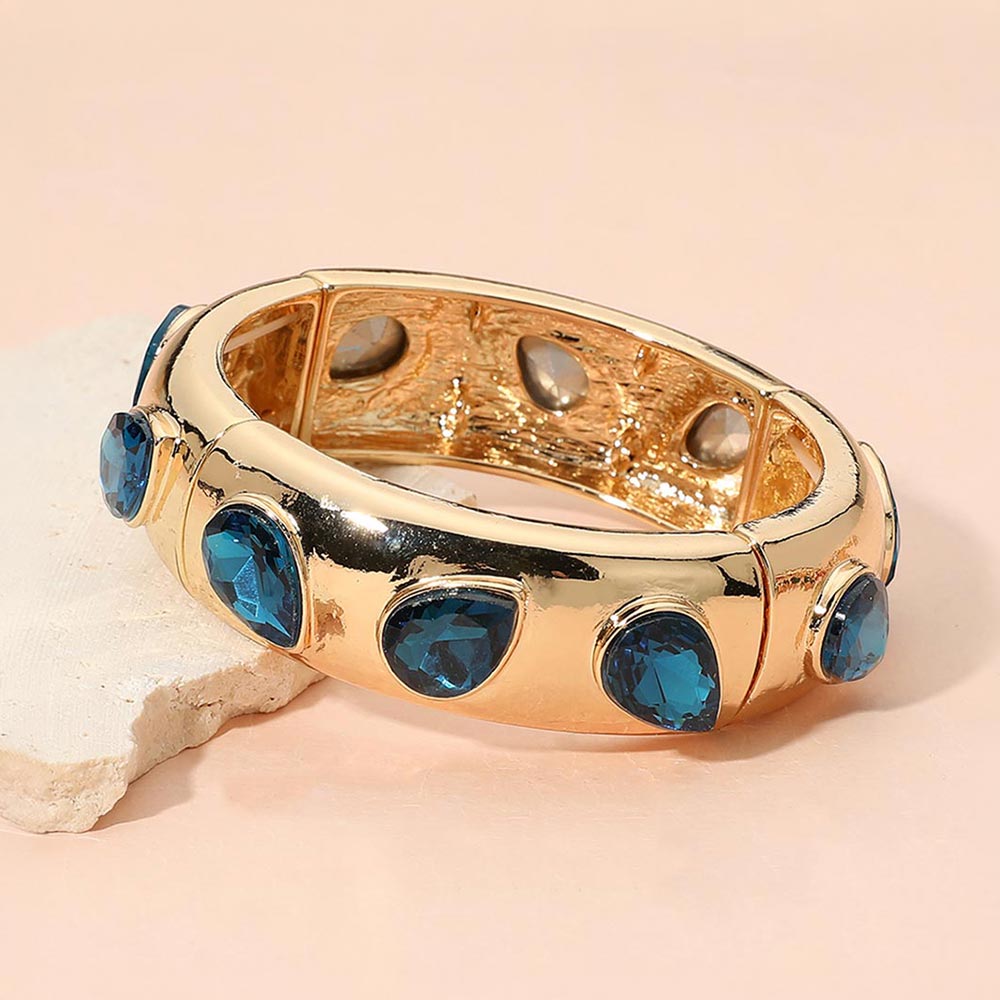 Faceted Teardrop Gem Accent Stretch Evening Bracelet