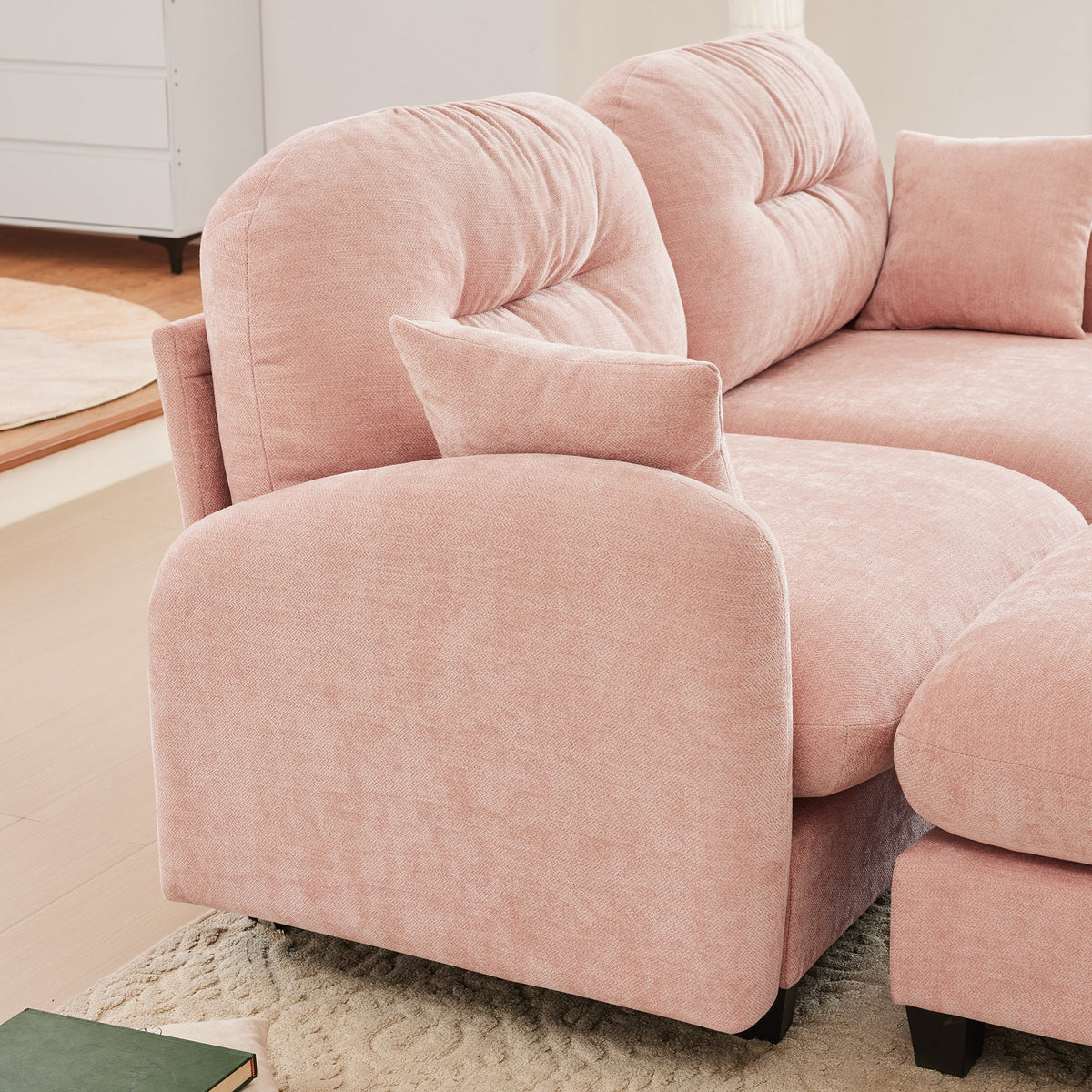 Soft Chenille Corner Sofa with Ottoman