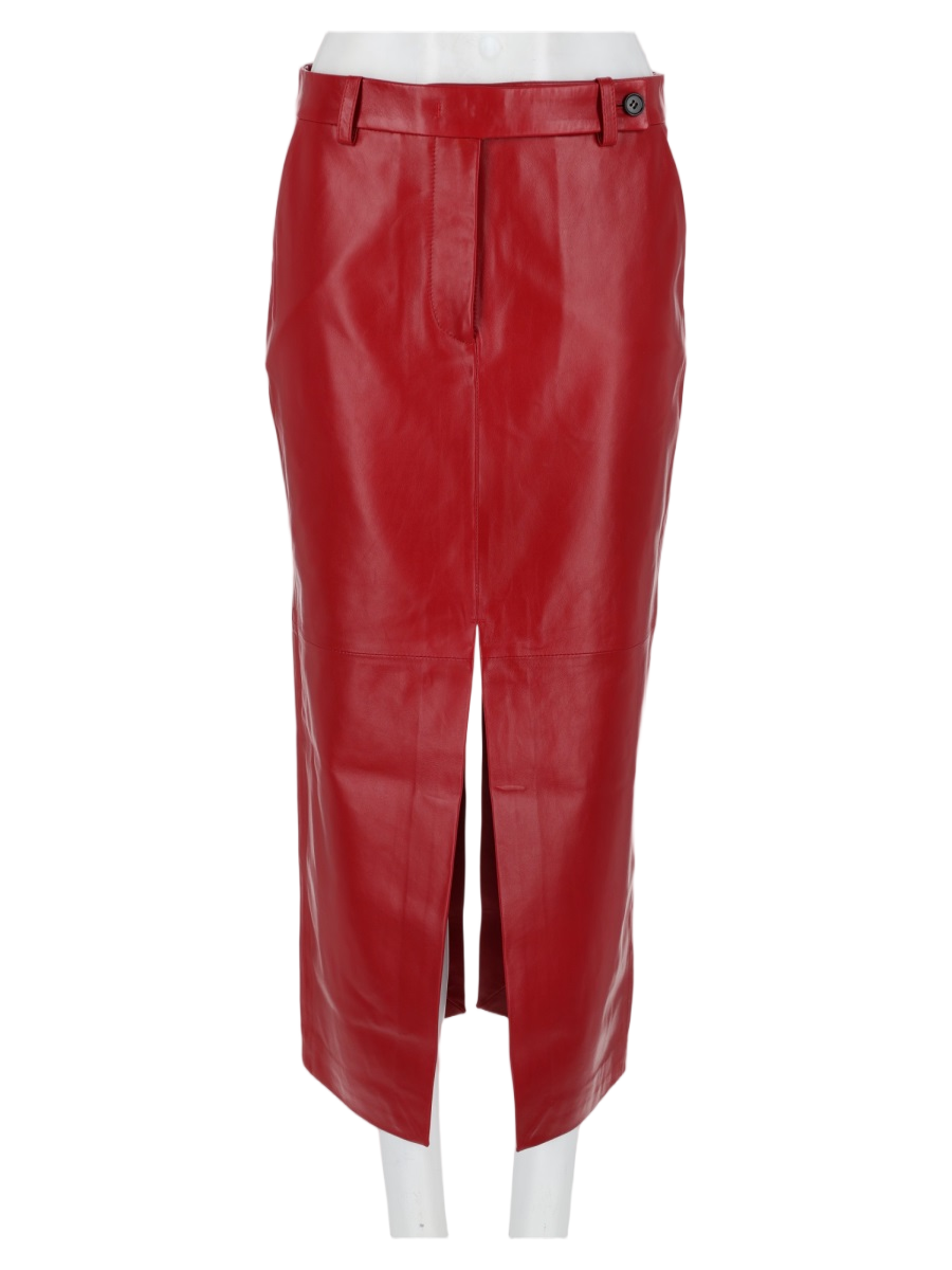Midi Red Lambskin Leather Skirt