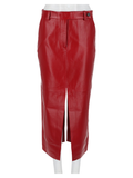 Midi Red Lambskin Leather Skirt