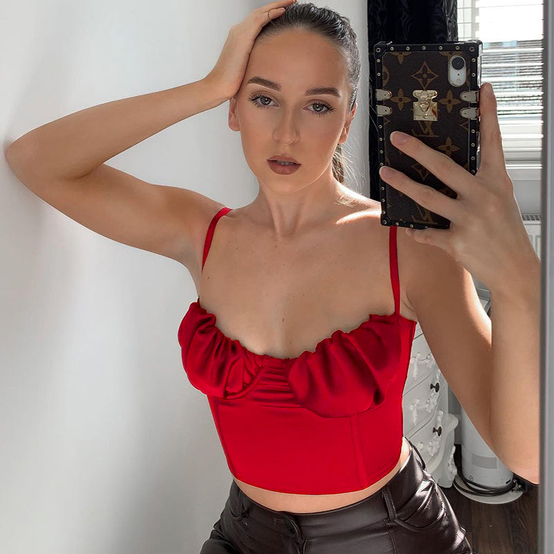 Instahot Fashion U-Neck Chest Strap Red