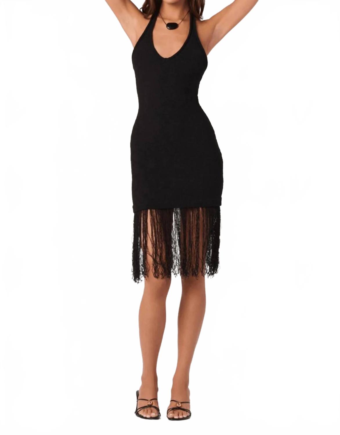 Kate Fringe Hem V Neck Sweater Dress In Black