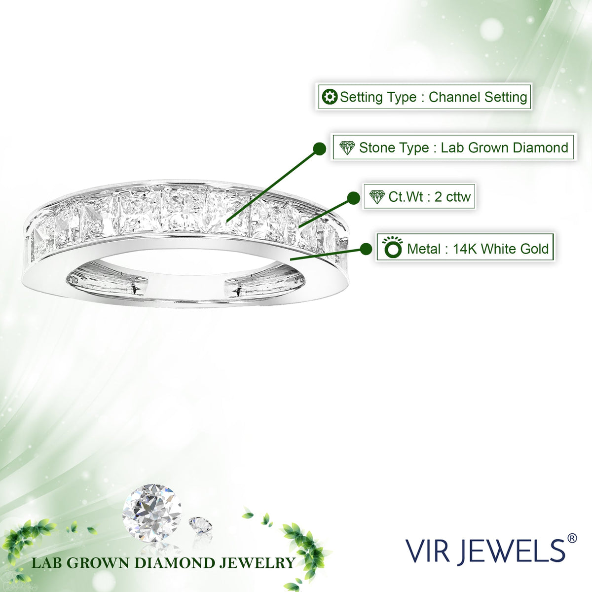 2 cttw Princess Lab Grown Diamond Wedding Band in 14K White Gold For Women