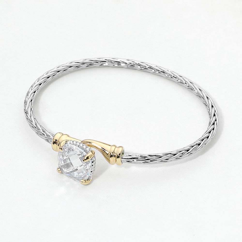 14K Gold Plated CZ Cushion Cut Accent Braided Bracelet
