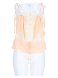 Multicolour Lace Detailing Silk Tank Top