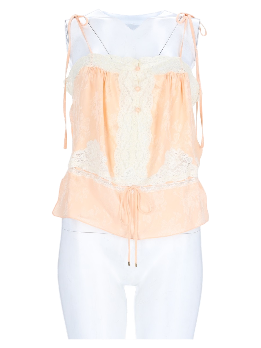 Multicolour Lace Detailing Silk Tank Top