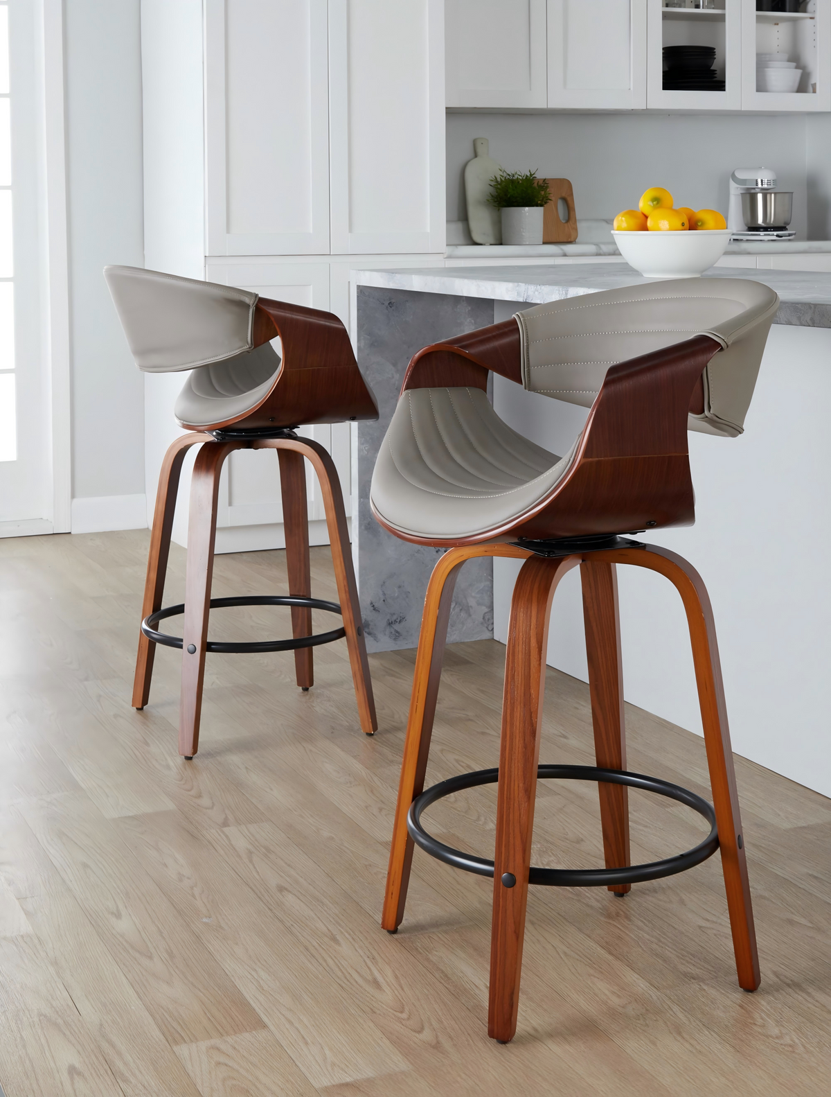 Set of 2 Mid-Century Swivel Counter Stools