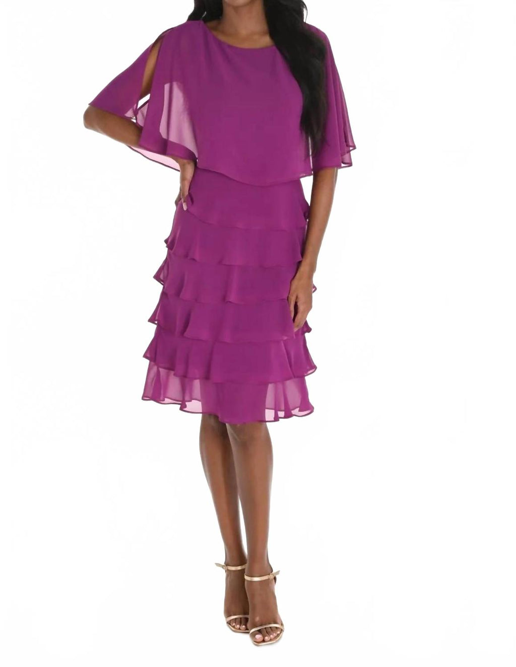 Woven Tiered Dress In Mulberry