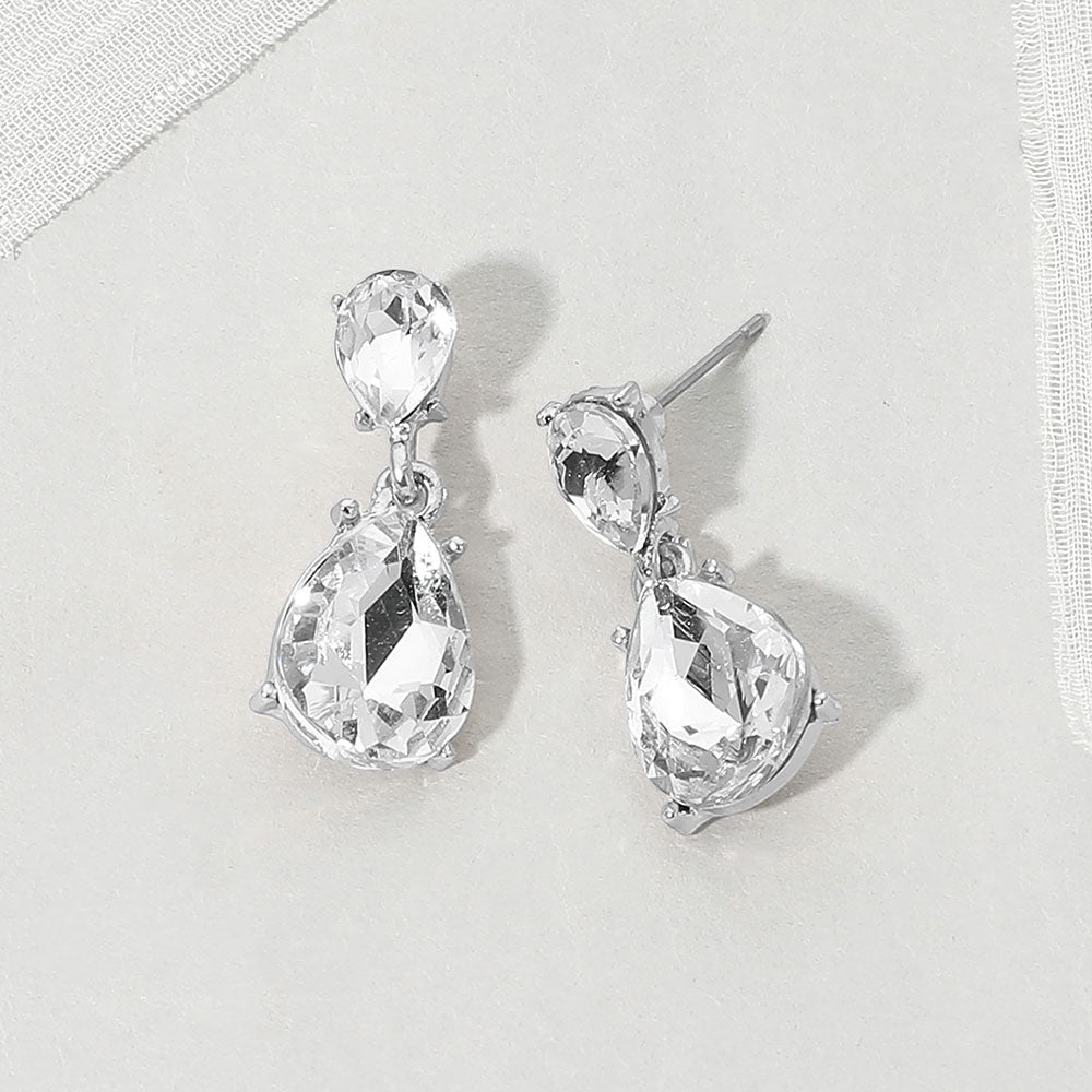 Teardrop Stone Cluster Drop Evening Earrings