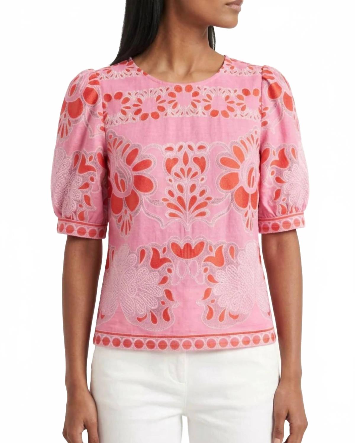 Lace Puff Sleeve Top In Pink Petal